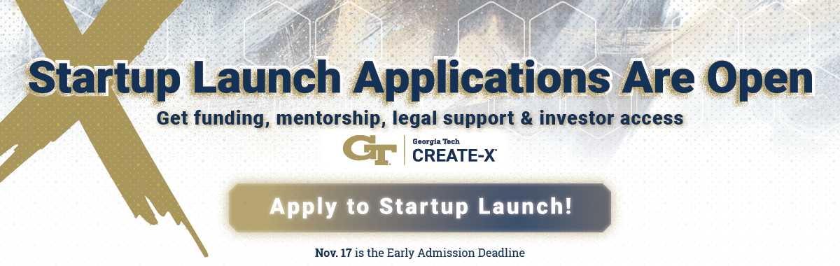 banner with CREATE-X logo and startup launch signup verbiage
